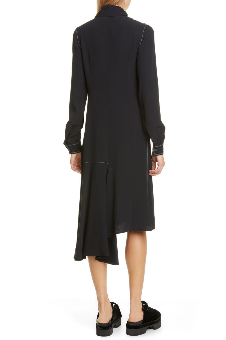 Asymmetrical Long Sleeve Satin Crepe Midi Dress, Alternate, color, DEEP BLUE