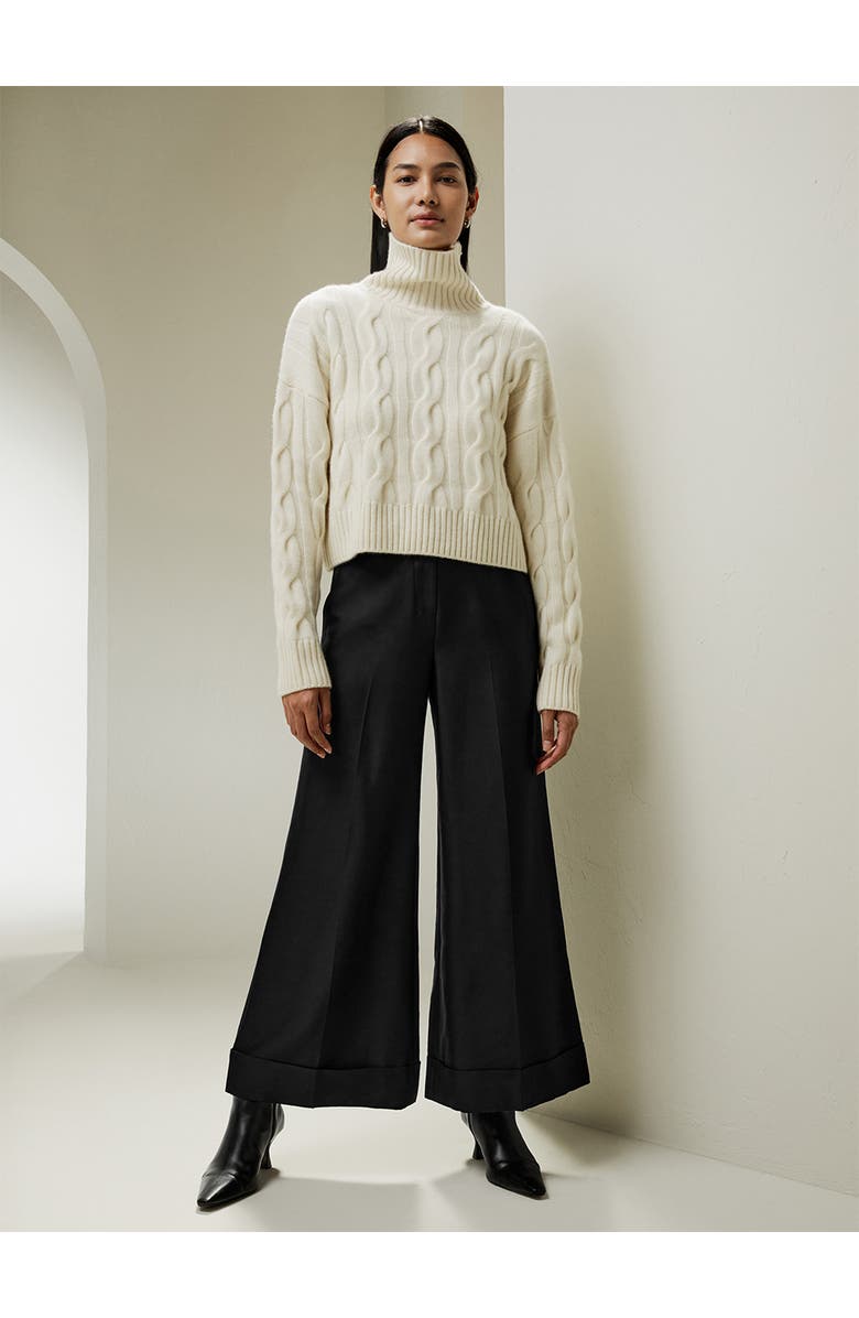 Lilysilk Cable Knit Cashmere Turtleneck Sweater, Alternate, color, White