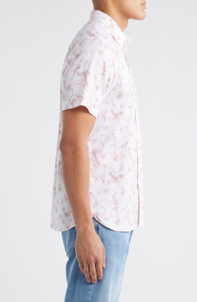Nordstrom Leaf Print Short Sleeve Stretch Cotton Blend Button-Up Shirt, Alternate, color, White Painted Leaves