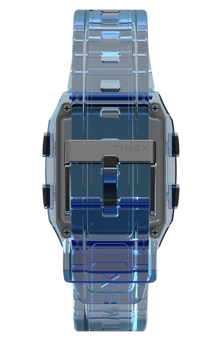 Timex<sup>®</sup> Q Timex Digital LCA Chronograph Resin Strap Watch, 35mm, Alternate, color, Blue