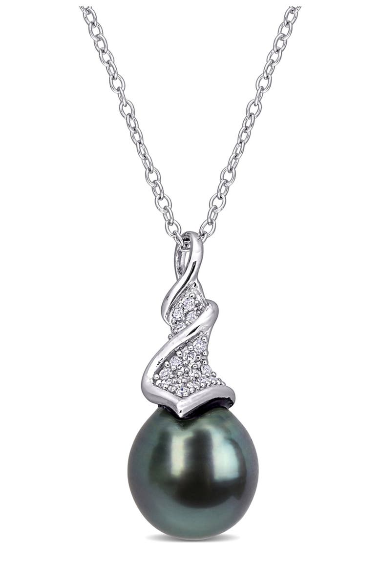 DELMAR Diamond & Black Tahitian Cultured Pearl Twist Drop Pendant - 0.09ct., Main, color, Black