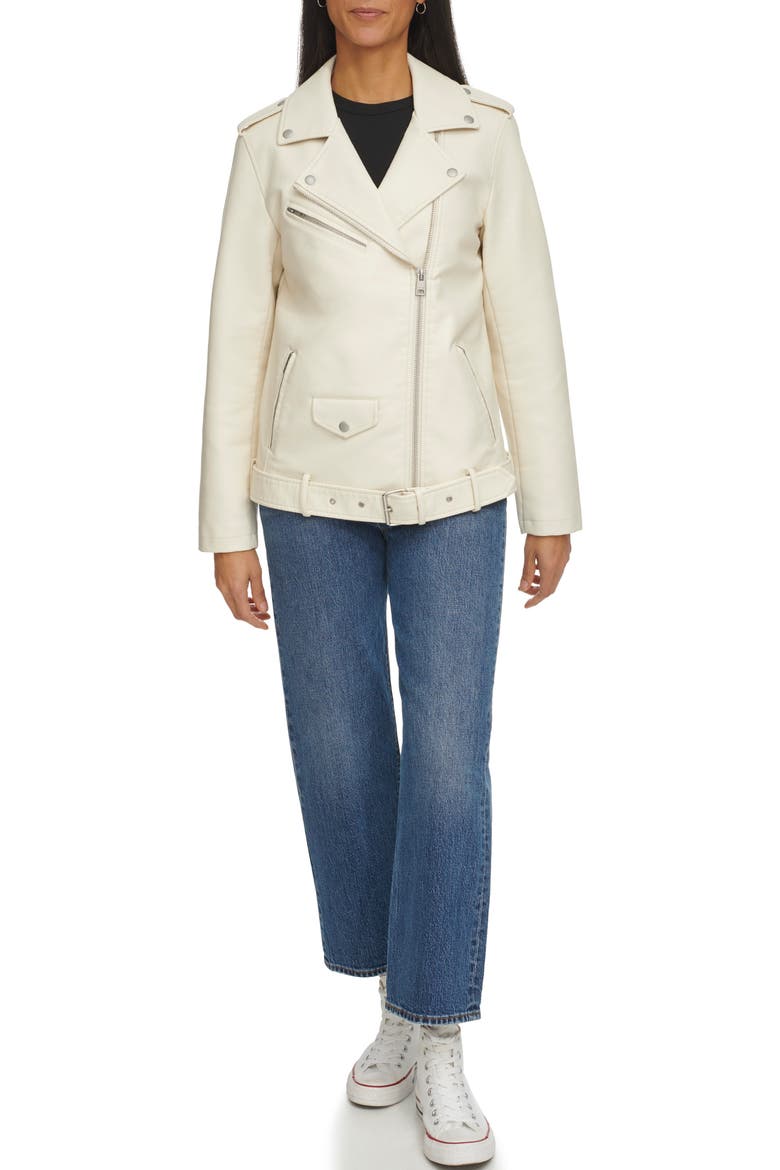 Longline Belted Faux Leather Moto Jacket, Alternate, color, OYSTER