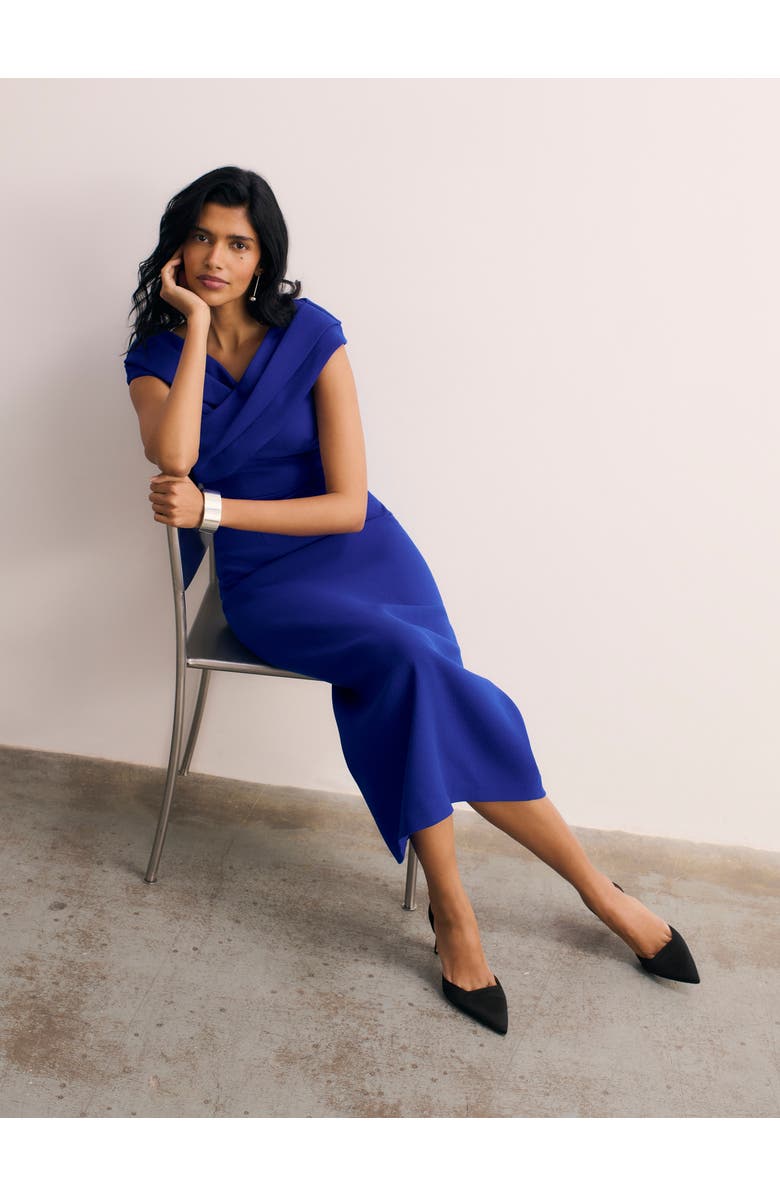 The Fold Bodycon Short Sleeve V-Neck Midi Dress, Alternate, color, Blue