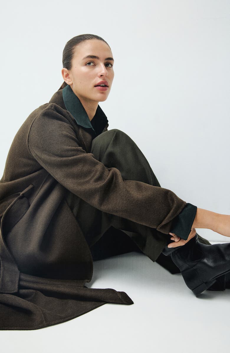 MANGO Wool Blend Wrap Coat, Alternate, color, Khaki Green