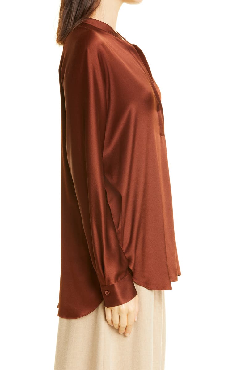 Vince Band Collar Silk Blouse, Alternate, color,