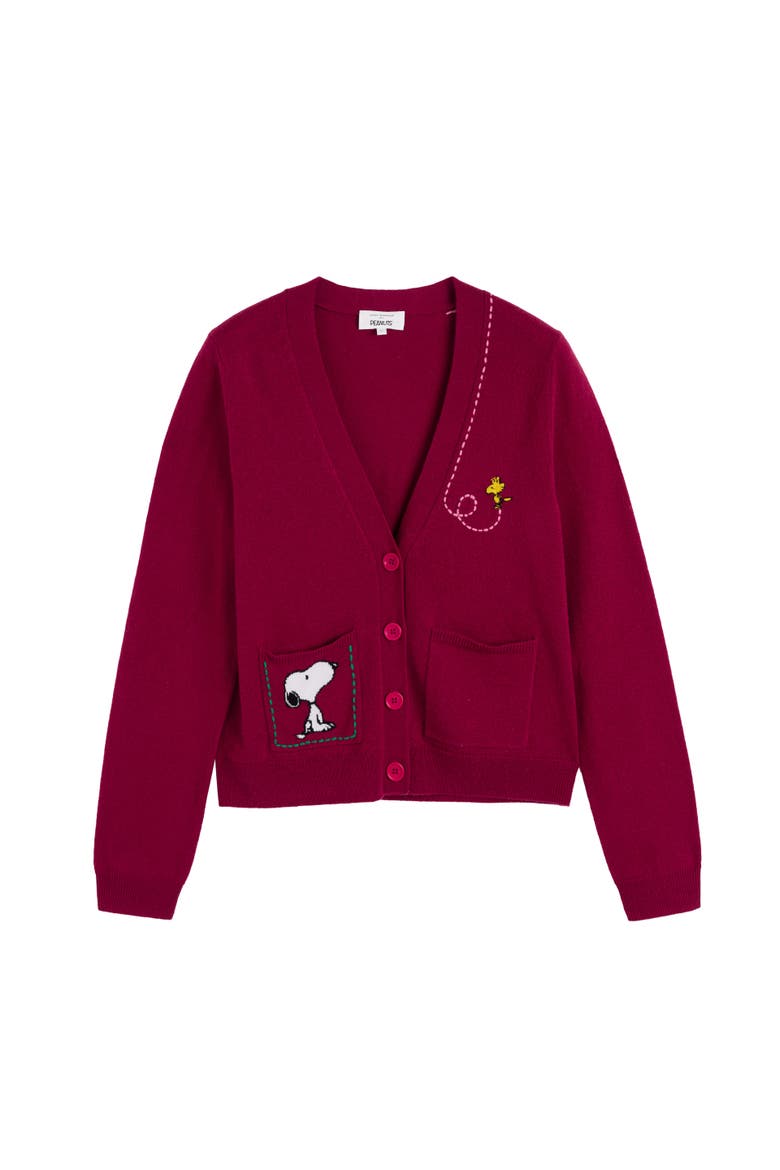 Wool-Cashmere Snoopy Pocket Cardigan, Alternate, color, Cherry