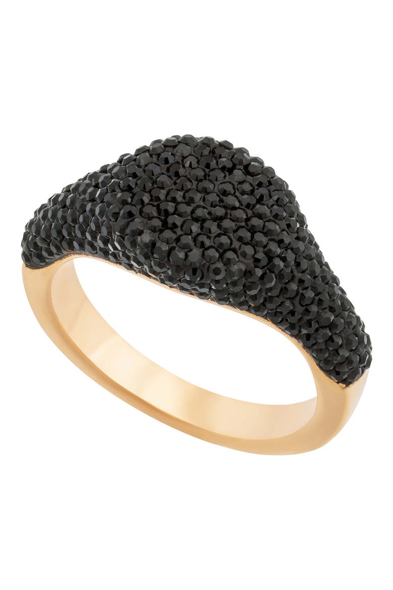 18K Rose Gold Plated Stone Signet Ring, Main, color, BLACK