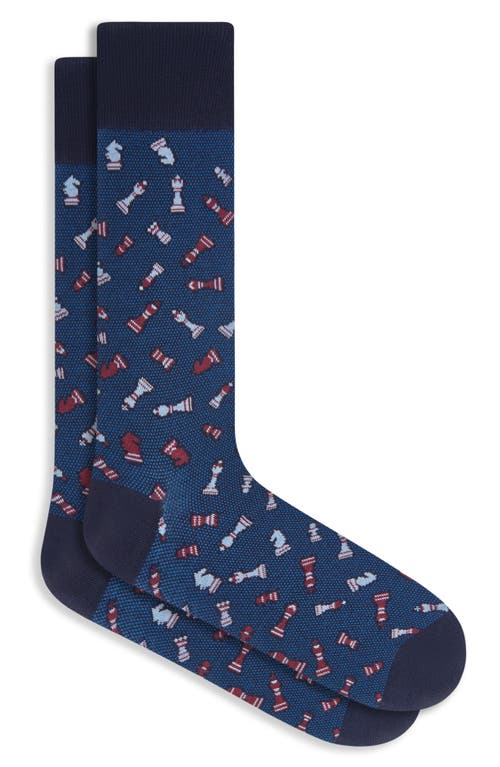 Bugatchi Chess Pieces Mercerized Cotton Blend Dress Socks in Navy 