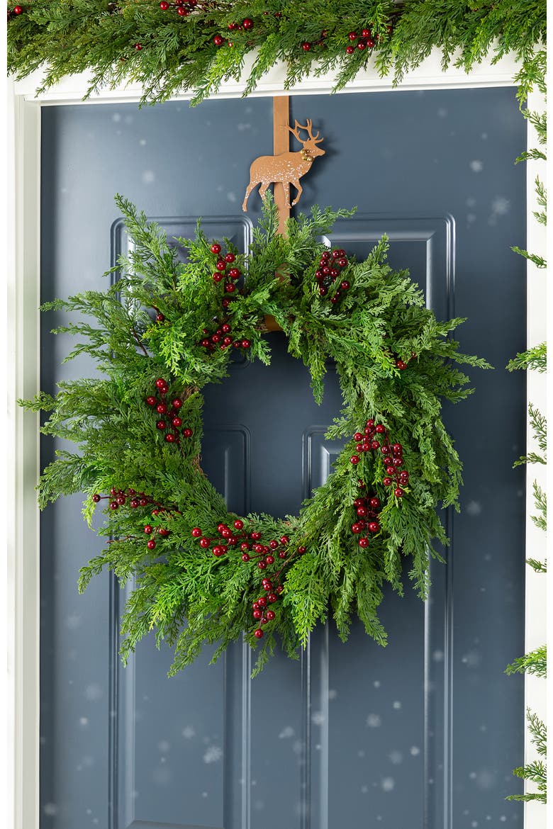 24"D Christmas PE Dripping Wreath with Red Berries, Alternate, color, Green