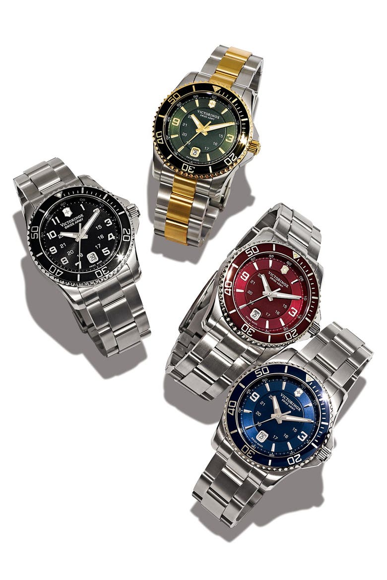 'Maverick GS' Stainless Steel Watch, 43mm, Alternate, color, SILVER/ BLUE