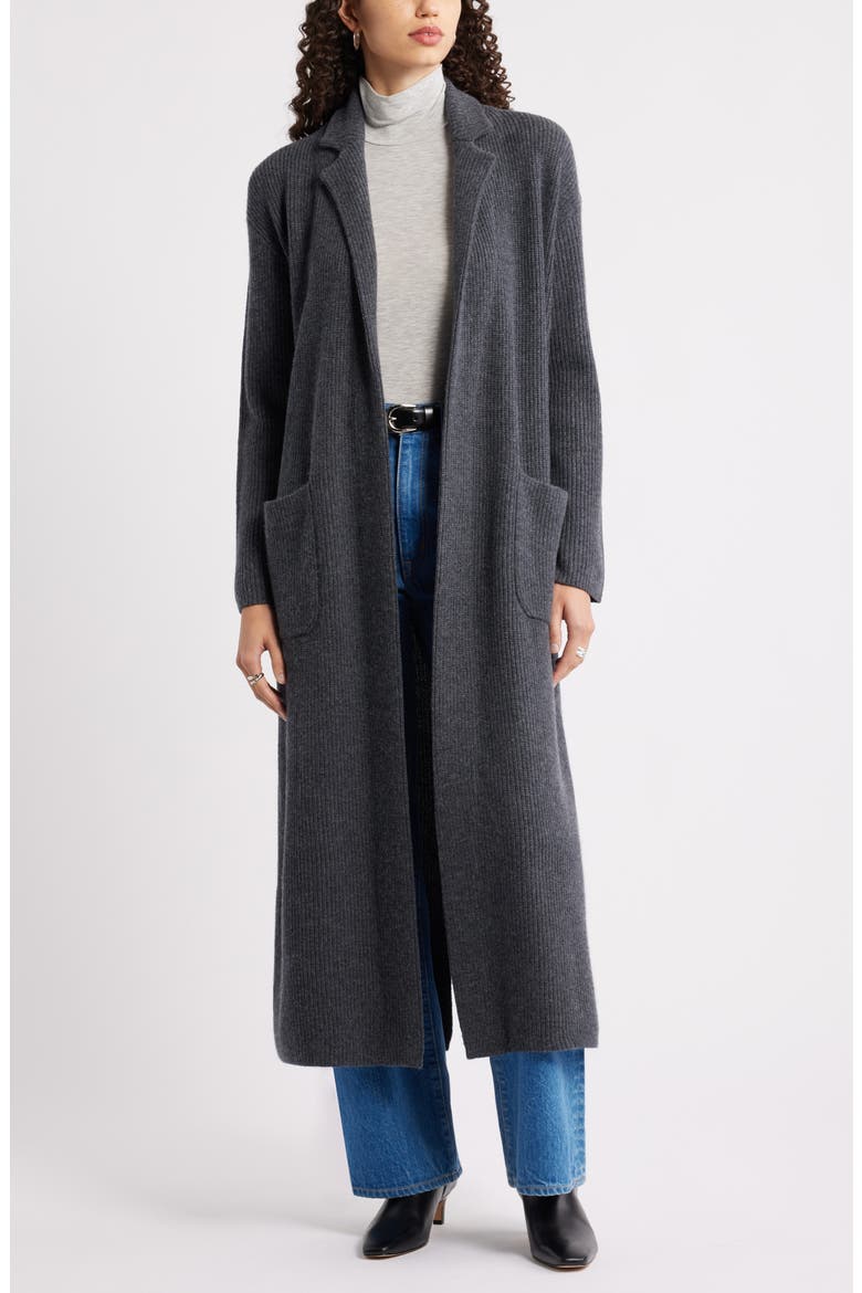 Wool & Cashmere Longline Cardigan, Main, color, GREY DARK CHARCOAL HEATHER