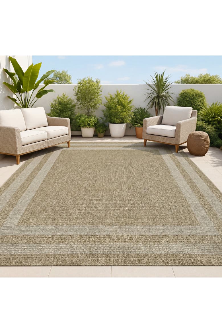 Frenzy Easy Jute Minimalist Boho Inset Border Indoor/Outdoor Area Rug, Alternate, color, Natural/Beige