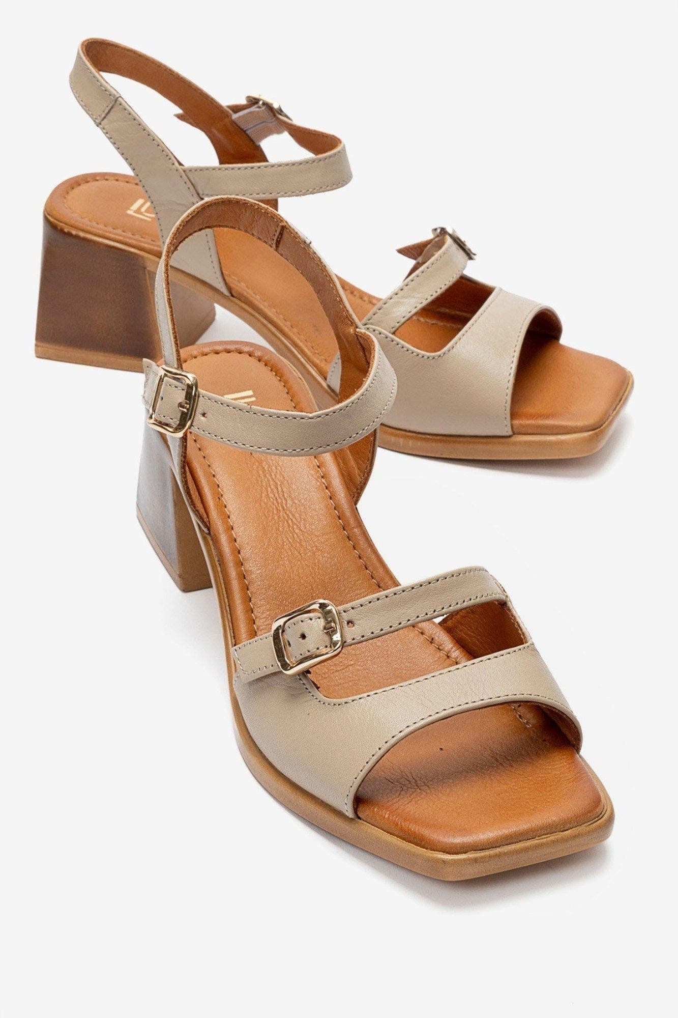Yolen Leather Block Heel Sandal, Main, color, Beige