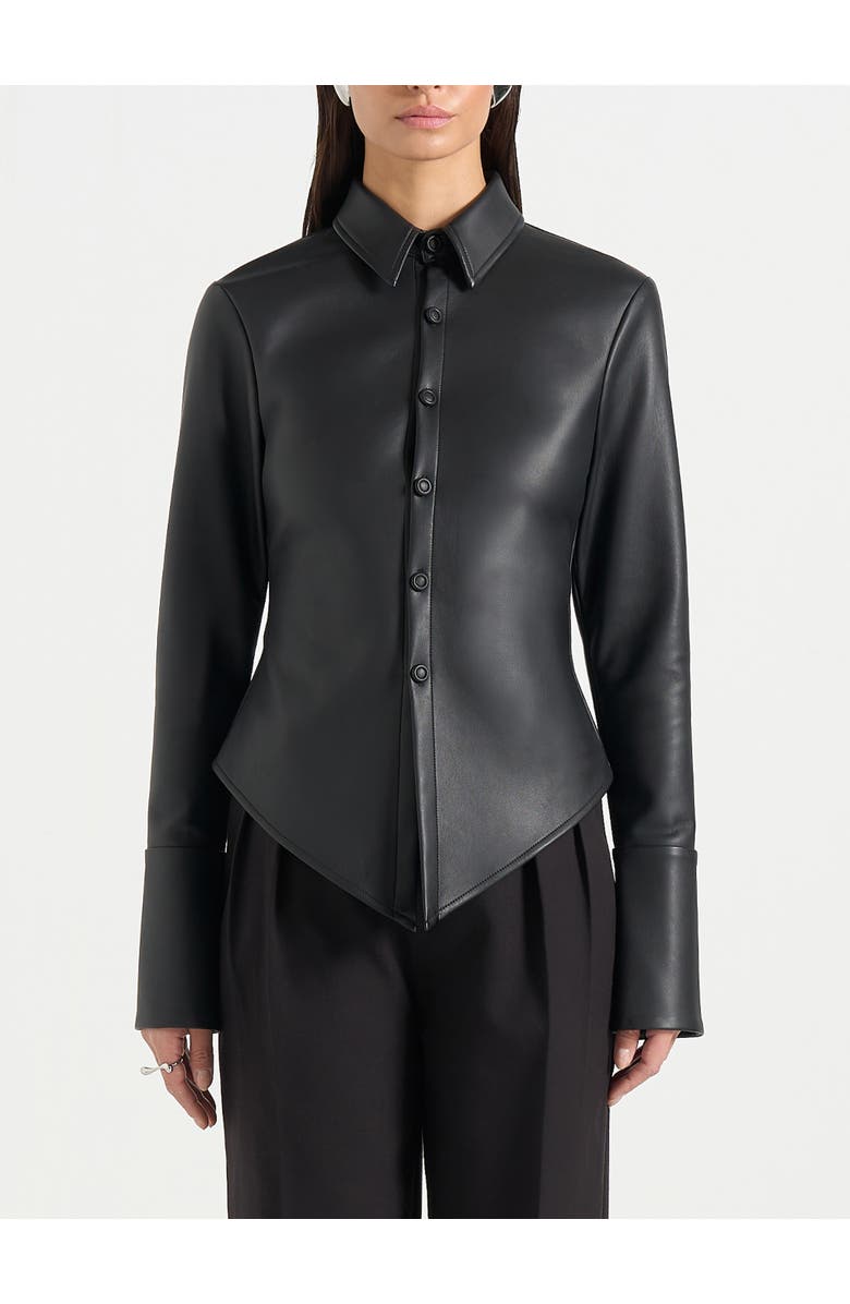 Manière De Voir Sonia Leather Cinch Shirt, Alternate, color, Black