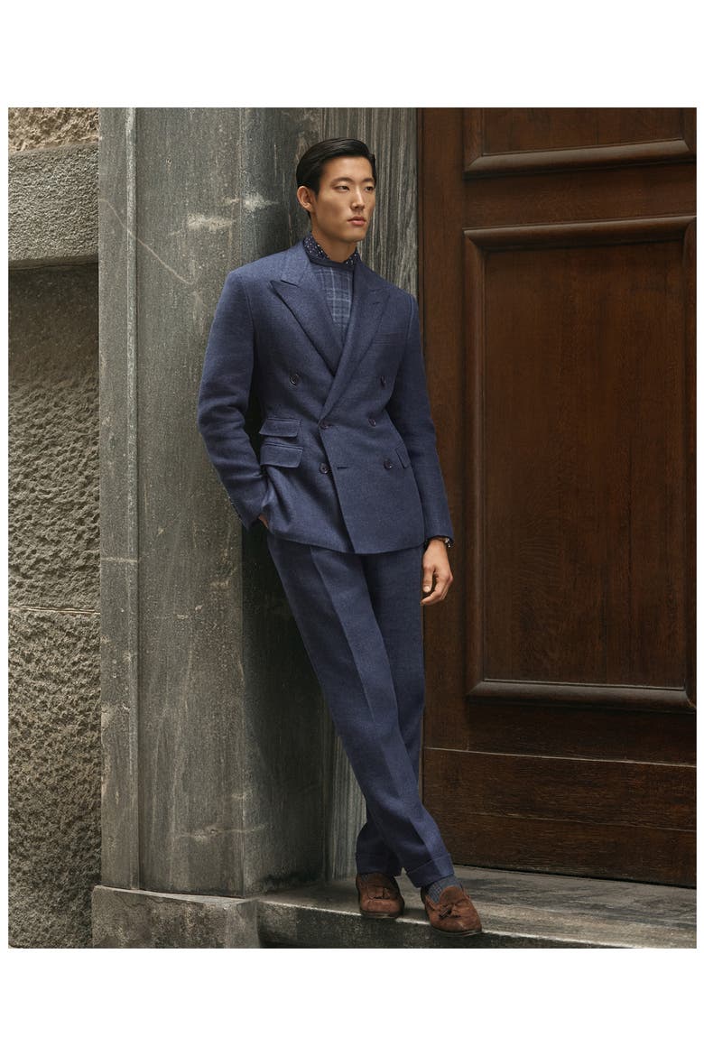 Gregory Flat Front Straight Fit Silk & Linen Pants, Alternate, color, NAVY
