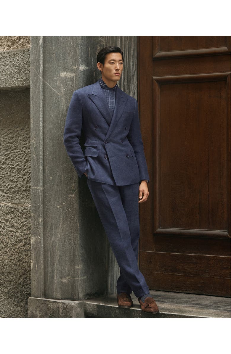 Ralph Lauren Purple Label Gregory Flat Front Straight Fit Silk & Linen Pants, Alternate, color, Navy