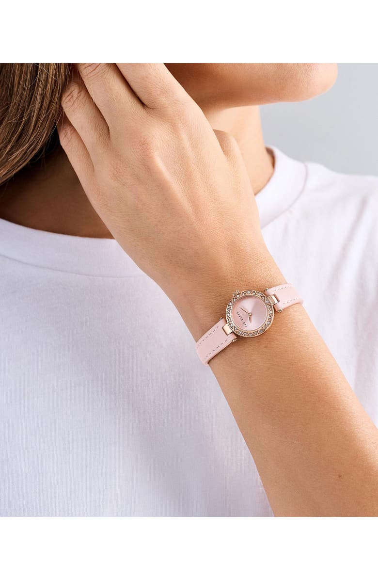 Ted Baker Jolyye Leather Strap Watch, 24mm, Alternate, color, Pink