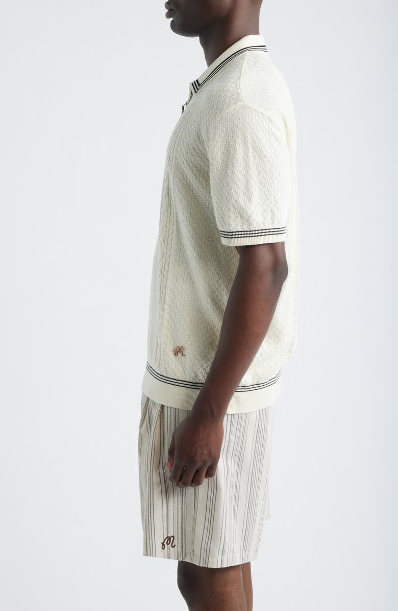 MALBON Navarro Textured Cotton Zip Polo, Alternate, color, Cream