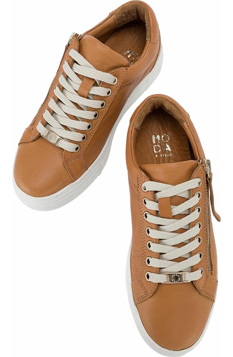 Forever & Always Shoes Beryl Leather Zip Sneaker, Alternate, color, Cognac Brown Leather