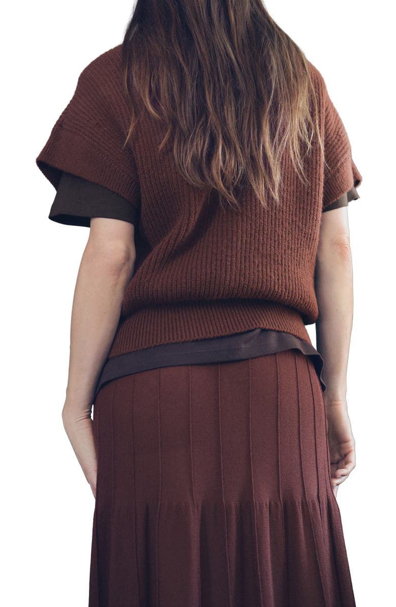 MANGO Perkins Short Sleeve Sweater, Alternate, color, Brown