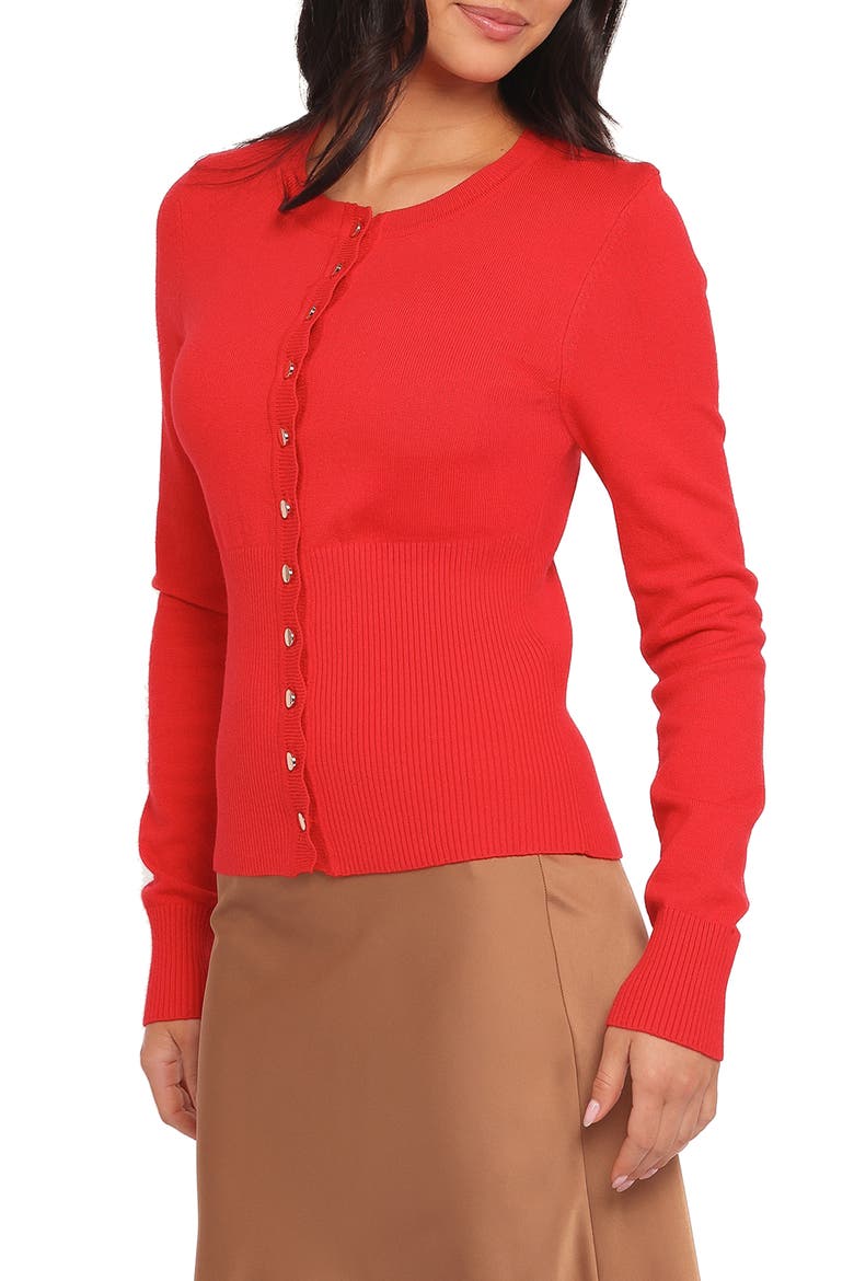 Walsh Scallop Trim Cardigan, Alternate, color, RED