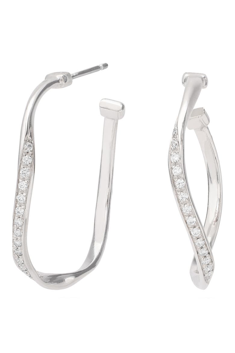 Marrakech Diamond Twist Hoop Earrings, Main, color, WHITE GOLD