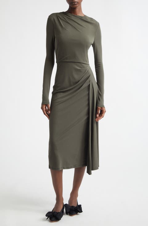 Long Sleeve Draped Midi Dress