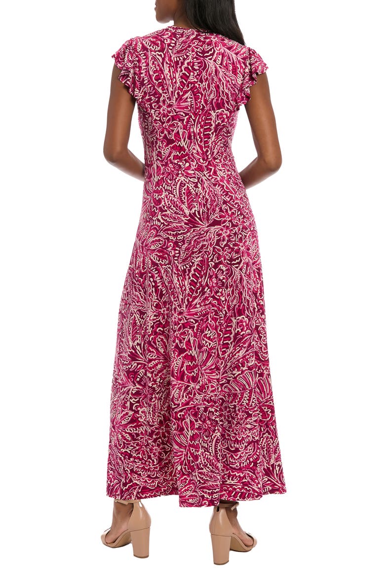 Flutter Sleeve Smocked A-Line Maxi Dress, Alternate, color, PLUM/ PINK