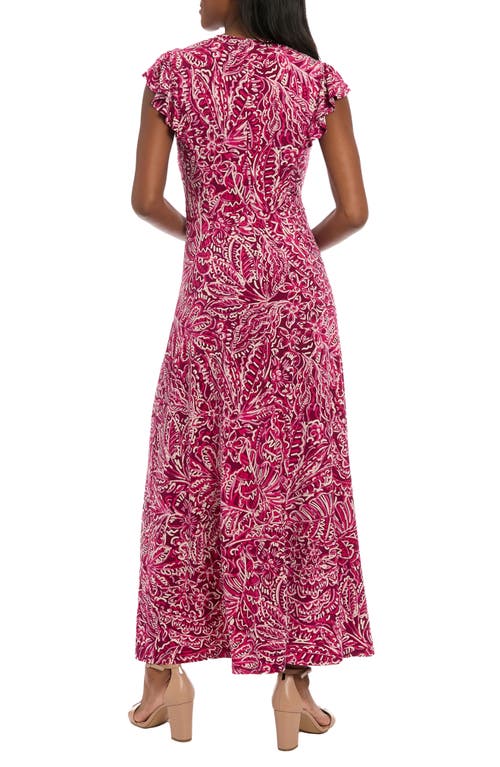 London Times Flutter Sleeve Smocked A-line Maxi Dress In Pink