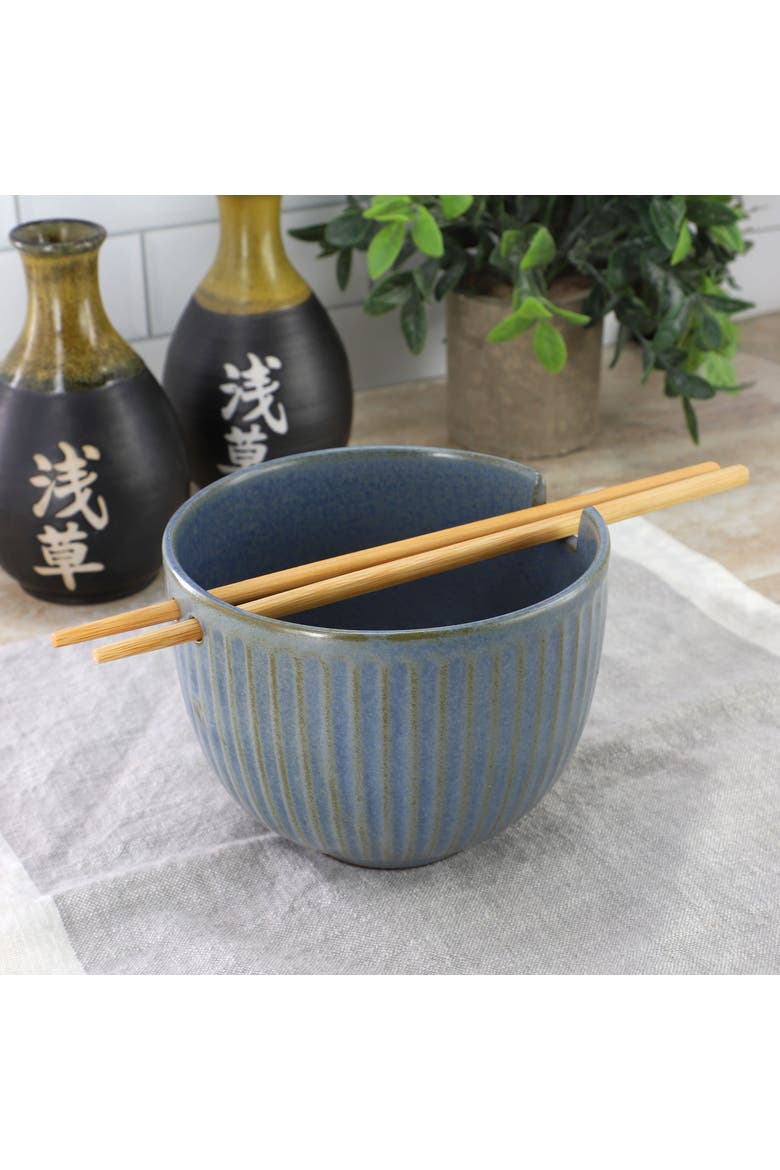 Stoneware Noodle Bowl with Chopsticks, Alternate, color, Blue