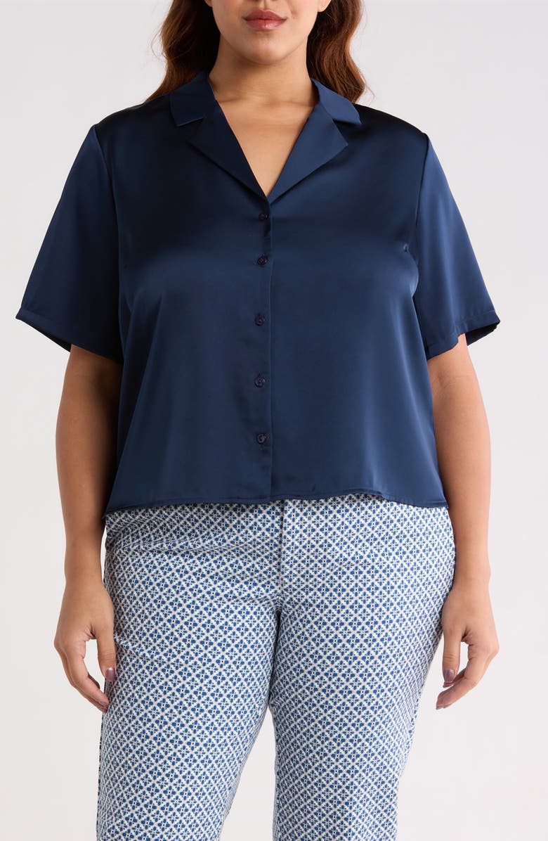 Liverpool Los Angeles Satin Camp Shirt, Main, color, Dark Navy