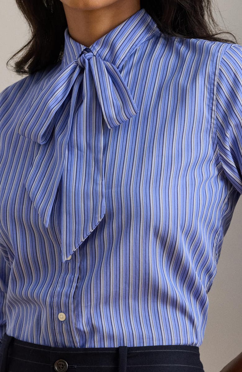 Lauren Ralph Lauren Stripe Cotton Button-Up Shirt with Removable Tie, Alternate, color, Blue Multi