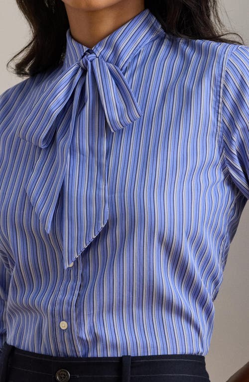 Ralph Lauren Womens Classic Fit Striped Tie Neck Shirt 0p 18 In Multi