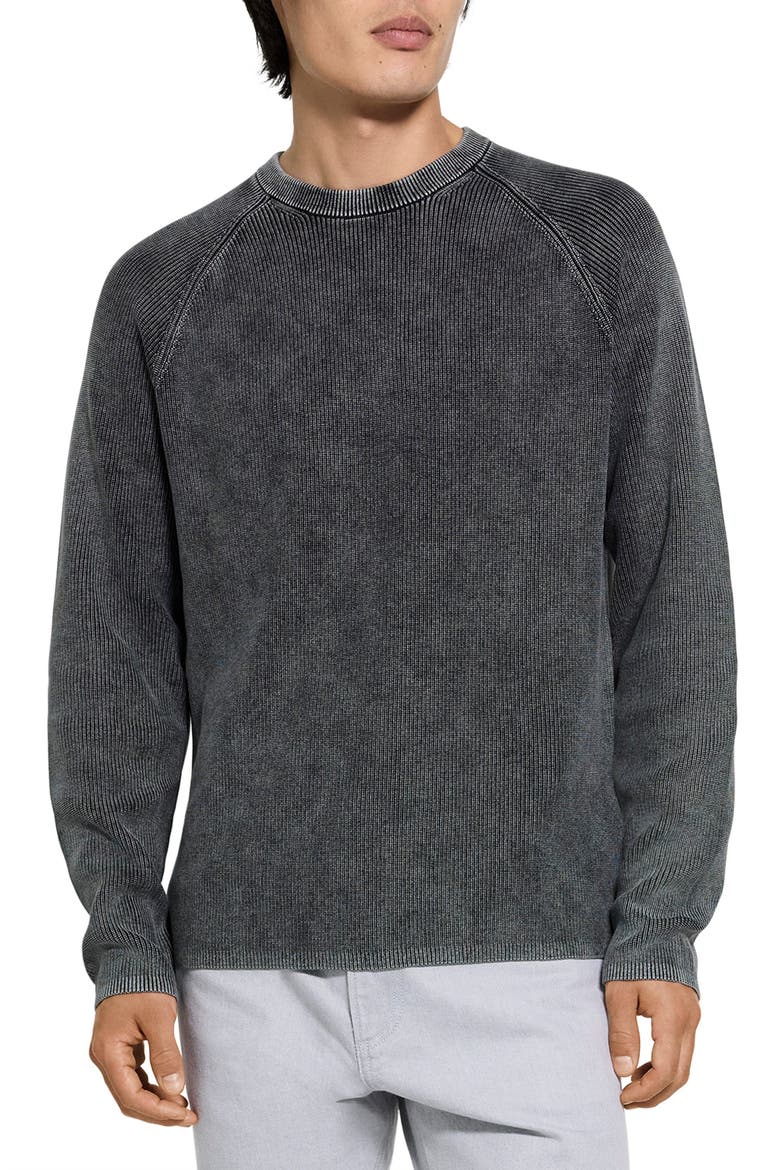 Washed Crewneck in Cotton Sweater, Main, color, WASHED BLACK