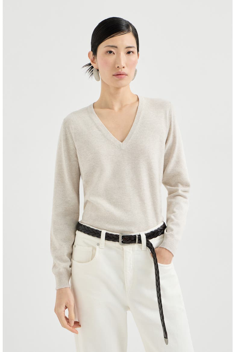 Cashmere sweater with monili, Main, color, Oyster