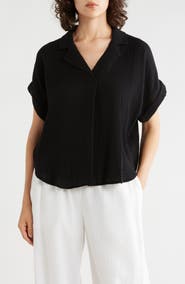 Eileen Fisher Notch Collar Roll Cuff Shirt