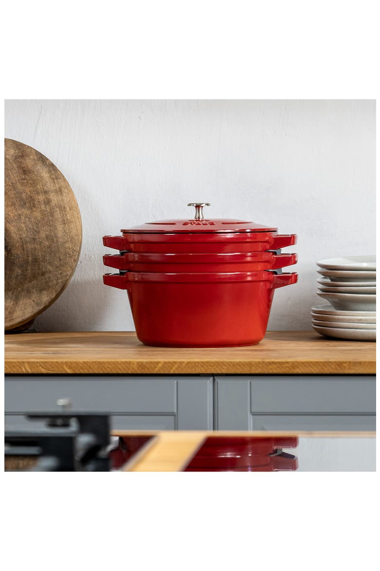 4-Piece Stackable Enameled Cast Iron Cookware Set, Alternate, color, CHERRY