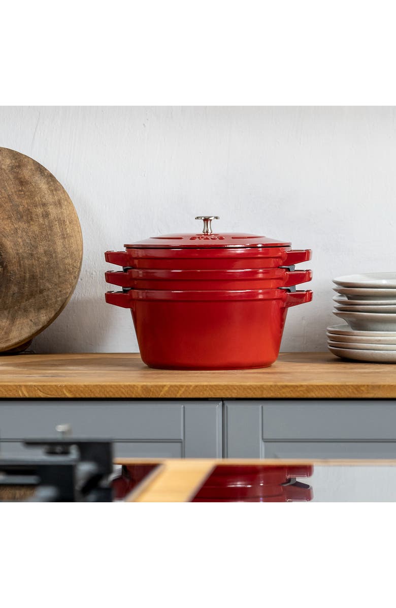 Staub 4-Piece Stackable Enameled Cast Iron Cookware Set, Alternate, color, Cherry