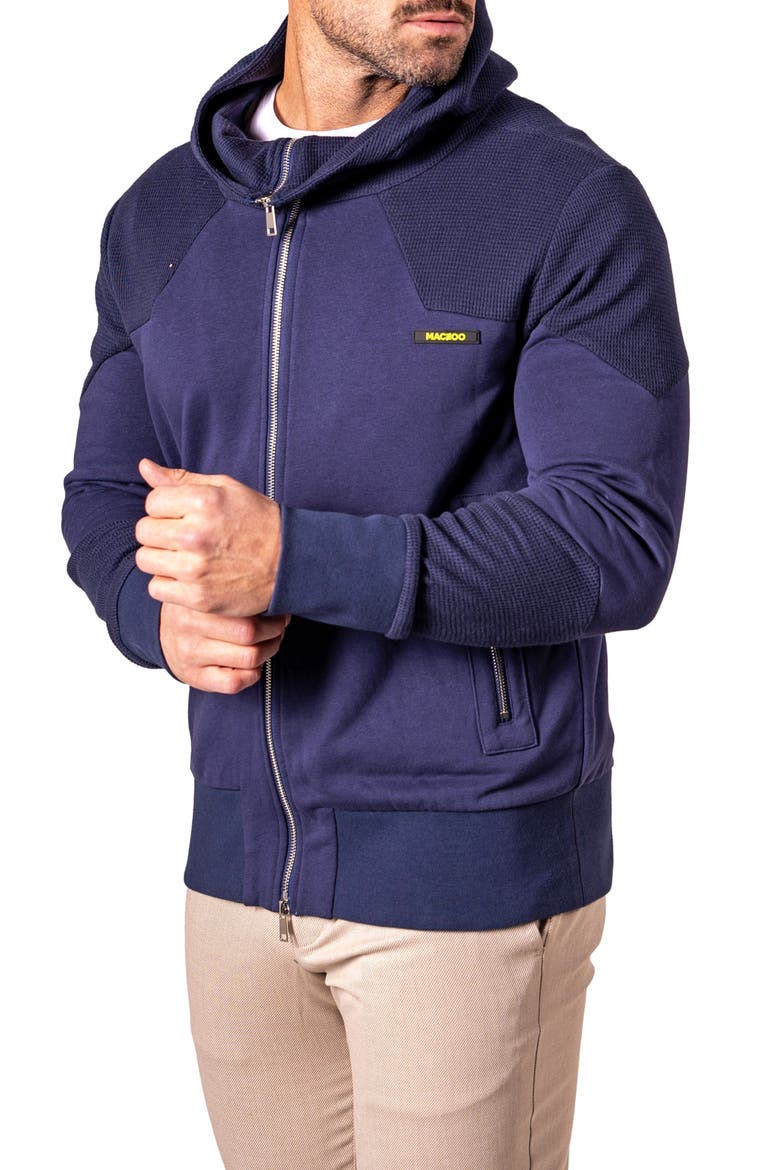 Mixed Media Zip Hoodie, Alternate, color, BLUE