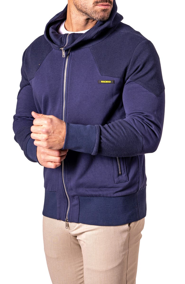 Maceoo Mixed Media Zip Hoodie, Alternate, color, Blue