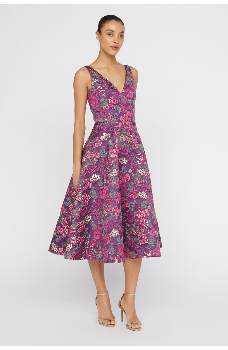 Theia Pia Jacquard Tea Length Dress, Alternate, color, 
