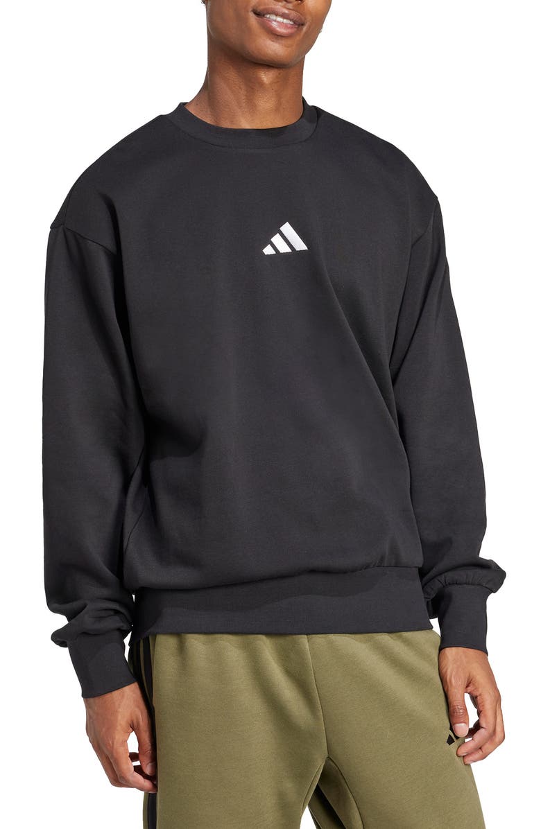adidas Essentials Feelcozy Fleece Crewneck Sweatshirt, Main, color, Black/ White