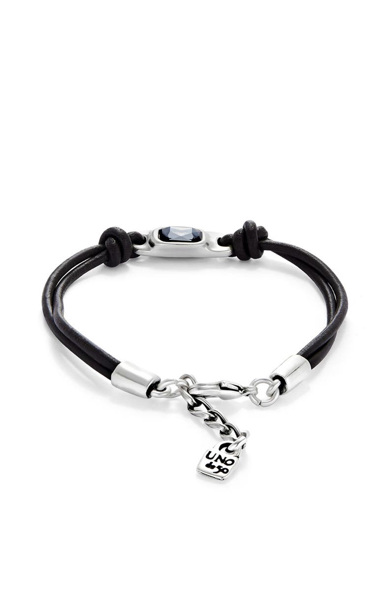 UNODE50 Leather Bracelet With A Gray Crystal, Alternate, color, Silver