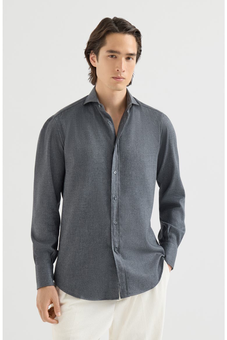 Stretch cotton chevron flannel shirt with spread collar, Main, color, Dark Grey