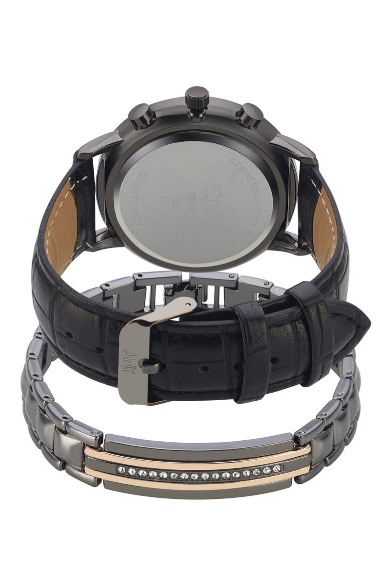 Three-Hand Quartz Bracelet Watch & ID Bracelet Set, Alternate, color, BLACK