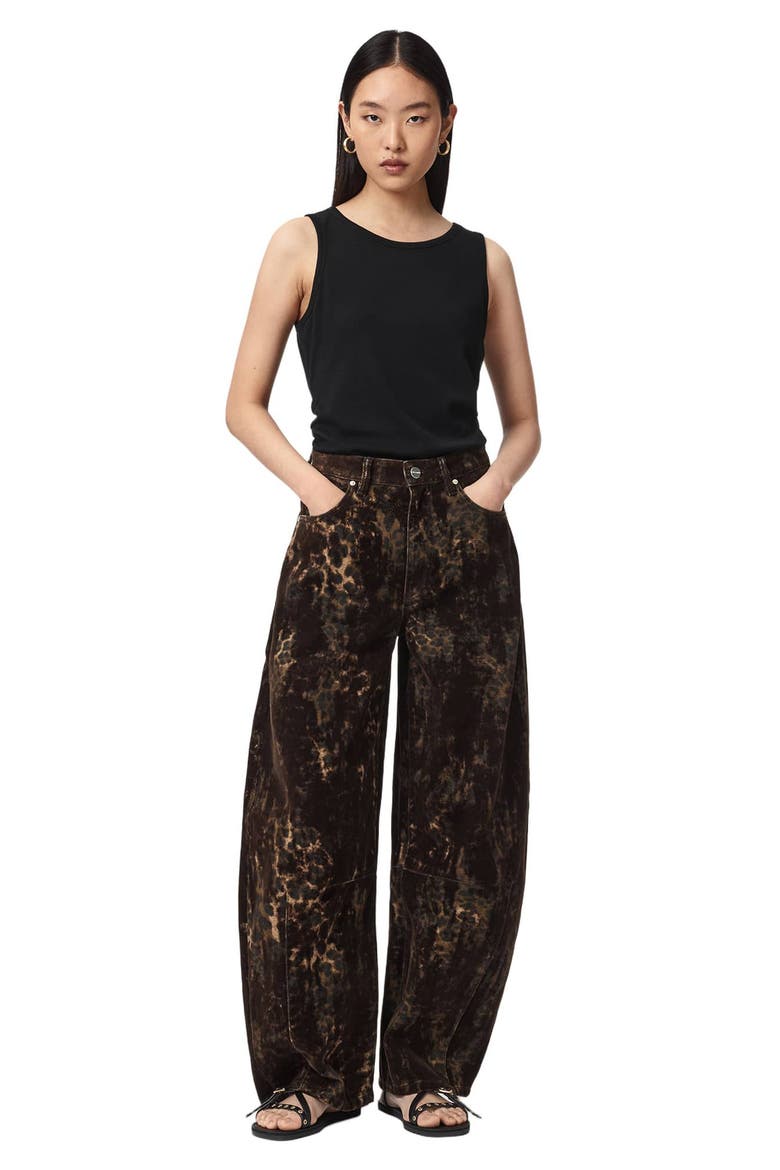Jett Flock Leopard Print Wide Leg Jeans, Alternate, color, LEPPO BROWN