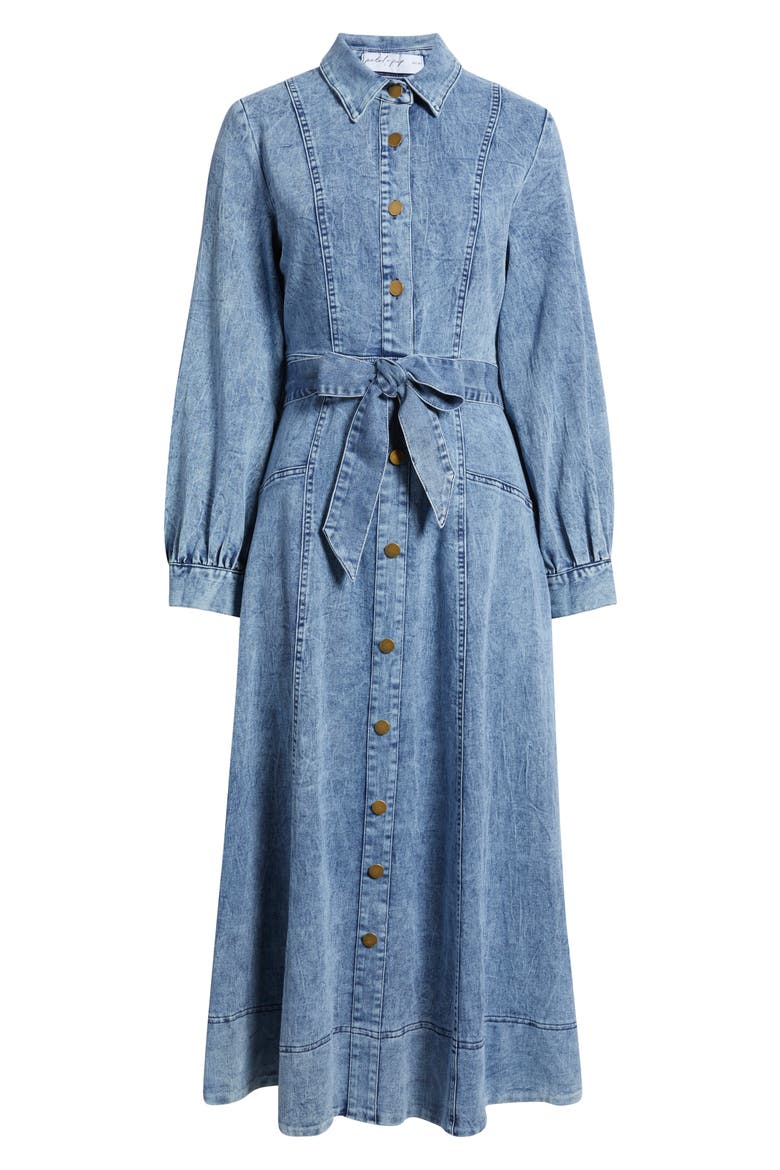 Emberly Three-Quarter Sleeve Stretch Denim Maxi Dress, Alternate, color, DENIM