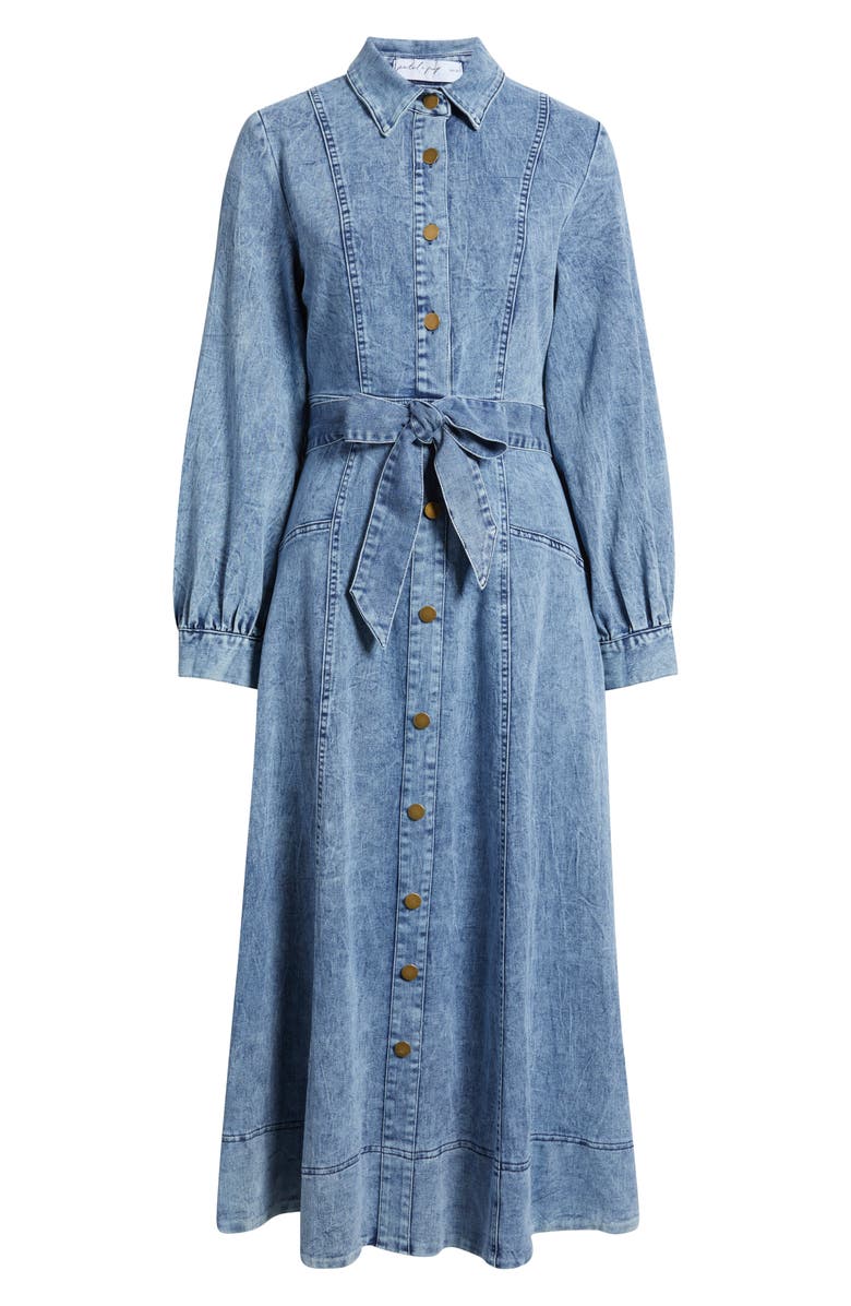 Petal & Pup Emberly Three-Quarter Sleeve Stretch Denim Maxi Dress, Alternate, color, Denim