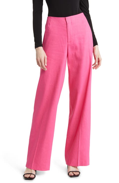 High Waist Linen Blend Wide Leg Trousers