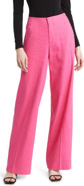 FRAME High Waist Linen Blend Wide Leg Trousers